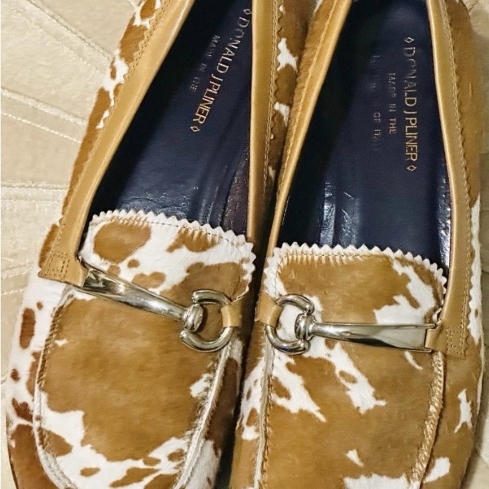 Donald J. Pliner Tan and White Cowhide Loafers with Metal Bit - Picture 2 of 6